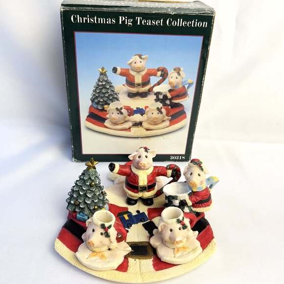 Youngs Vintage Christmas Miniature Santa Pig Tea Set Collection 1995 – 9 pcs. - Picture 6 of 11